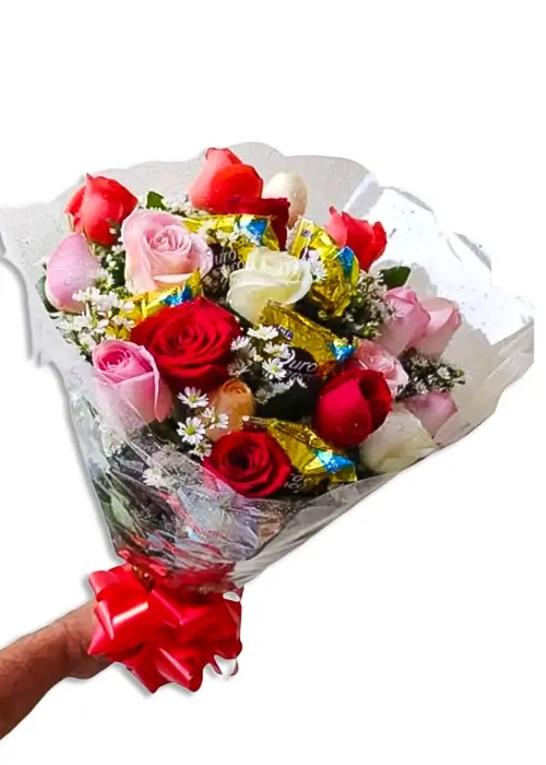 Buquê com 12 rosas e 6 Ouro Branco